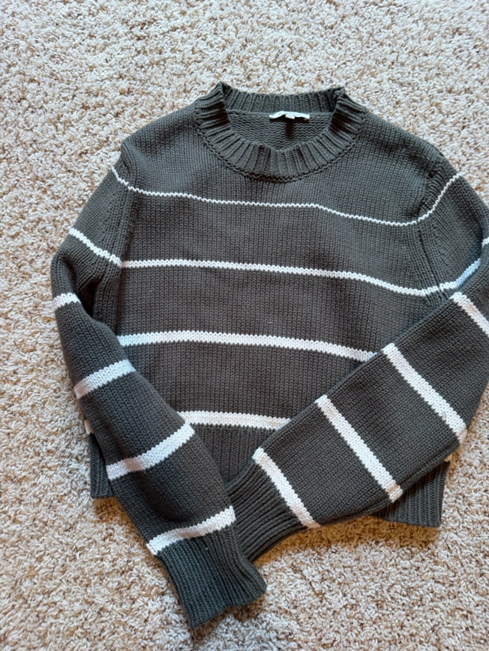 Z Supply Olive Crewneck Sweater with White Stripes
